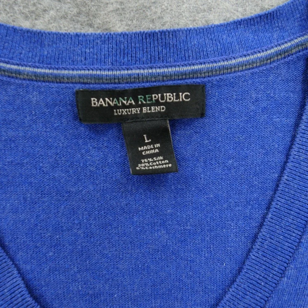 Banana Republic Sweater Mens Large Blue V Neck Lightweight Silk Cashmere Blend